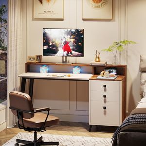 Bureau d'<span class=keywords><strong>ordinateur</strong></span> de 56 pouces avec armoire à tiroirs, bureau ergonomique avec étagères <span class=keywords><strong>pour</strong></span> moniteur, table d'<span class=keywords><strong>ordinateur</strong></span> avec espace <span class=keywords><strong>pour</strong></span> <span class=keywords><strong>imprimante</strong></span> - Product Image 6