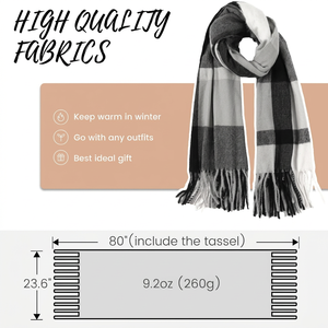 Women Reversible <b>Wool</b> Checkered Long <b>Scarf</b> With Tassel Fringe Winter Fashion Accessory For Daily Wear - Product Image 4
