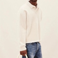 Pull en maille pour homme, personnalisé par un fabricant de tricots, à manches longues, avec poignets côtelés, ourlet contrastant, en mohair brossé et fausse fourrure, style polo