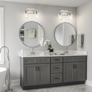 Lampade da bagno in nichel spazzolato, luce di vanità a 2 luci con applique da parete in vetro trasparente per camera da letto in corridoio - Product Image 2