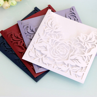 Tarjeta de Invitación de Bolsillo con Corte Láser Color Borgoña, Sobre de Bolsillo con Corte Láser y Invitaciones Rosa Pincel para Eventos y Fiestas