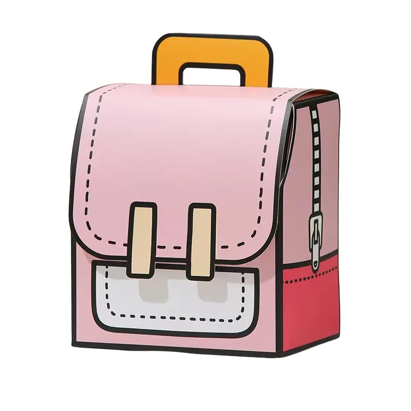 Riciclabile scatola di carta per bagagli a mano rosa per bambini regalo di compleanno con confezione da cartone animato e Hookloop aperto
