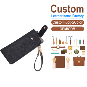 Factory Supply PU Leather Sunglasses Pouch, Anti-Pressure Portable Eyeglasses Storage Bag with Wrist Strap - Product Image 2