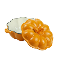 Cocotte en fonte émaillée 2QT, forme citrouille, couleur brillante, design mignon, pour cuisson de légumes, ustensile de cuisine tendance