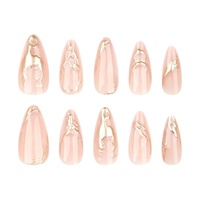 Vente en gros directe usine 24 pièces Faux ongles à presser détachables blancs simples style français avec rayures dorées 3D