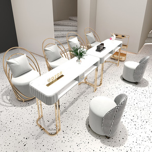 Juego de <span class=keywords><strong>mesa</strong></span> y silla de salón de uñas de metal de lujo moderno con <span class=keywords><strong>MESA</strong></span> DE MANICURA de doble capa <span class=keywords><strong>mesa</strong></span> individual/Doble - Product Image 2