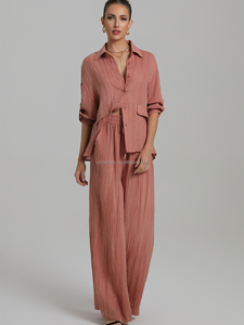 Ensemble deux pièces décontracté en lin non tissé 100 % pour femme – Haut léger et pantalon large respirant style <span class=keywords><strong>littéraire</strong></span> – Idéal printemps/été - Product Image 5