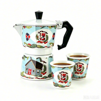 Coffret cadeau classique de cafetière moka en aluminium, 2 tasses à expresso en céramique, cafetière italienne pour cuisinière, percolateur, logo personnalisé