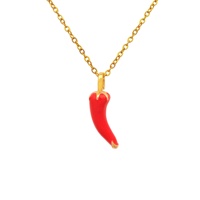 Jeutelis 18K verguld koperen rode chilipeper hanger ketting met zirkoon gelukshoorn bedel zomerfruit sieraden voor vrouwen