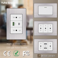 Prise murale multiprise 2 gangs avec panneau tactile, en acier inoxydable, norme italienne, 2 ports USB-C à charge rapide, IP20 16A