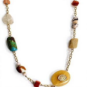 Bohemian Handmade Glass Beads Necklace with Gold Plated Chain Unisex Jewelry Geometric Design Environmental Friendly Party Wear - Product Image 1