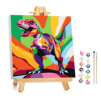 Kit de peinture par numéros DIY pour enfants 20x20cm - Mini toile de peinture Dinosaure T-Rex coloré pour cours d'art et cadeau d'anniversaire