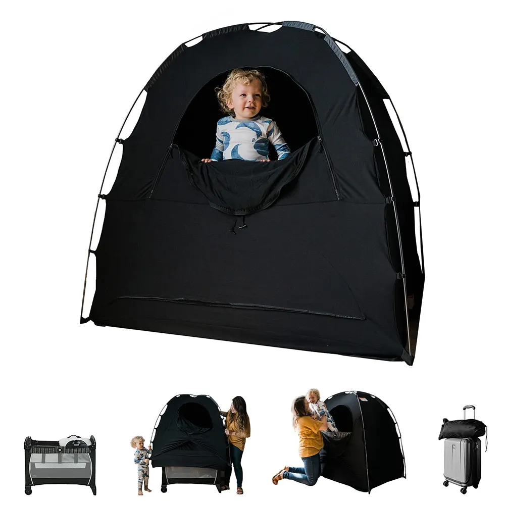 Custom Logo Blackout Crib Tent Breathable Fabric Portable Privacy Pod Blackout Canopy Crib Cover Baby Travel Crib Canopy Tent