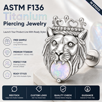 Kaishee Piercing Labret en Alliage de Titane à Filetage Interne avec Zircon Cubique à Dos Plat, Bijoux de Piercing en Gros pour Tragus et Cartilage, Lot en Gros