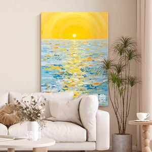 Peinture à l'huile peinte à la main, paysage marin au lever du soleil, art abstrait sur toile, décoration murale pour salon, entrée, sans cadre - Product Image 1
