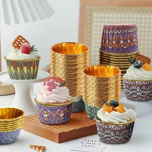 Beigu Doublures jetables en papier pour gâteaux et cupcakes, à motif oriental, à bord doré et à bord roulé, style arabe, pour la cuisson et l'emballage - Product Image 1