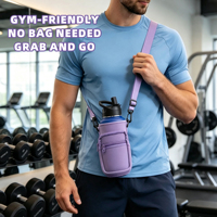 Sac bandoulière isotherme en néoprène 40 oz pour bouteille d'eau avec poche zippée pour téléphone, idéal pour la randonnée - Vente en gros OEM