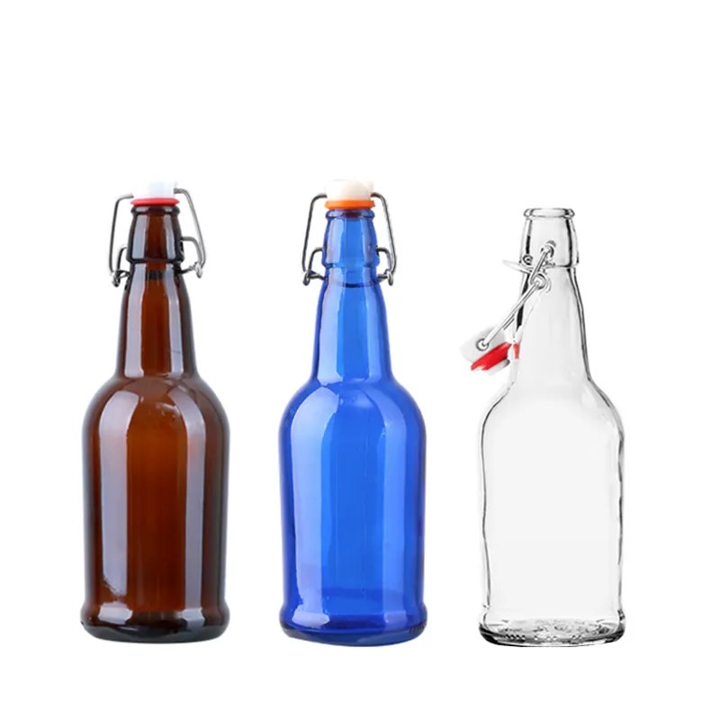 Prezzo basso 500ml blu ambra trasparente swing top birra bottiglia di vetro per la vendita