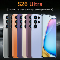Smartphone S26 Ultra UK 7,3 pouces 90Hz Android 15 16 Go 1 To 108 MP 8800 mAh Deca Core 5G Double SIM Carte TF Face ID GPS Cadre Métallique