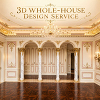 Service de personnalisation d'intérieur complet, modélisation 3D et rendu pour un projet de villa française classique de luxe