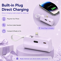 Mini batterie externe 5000 mAh, chargeur de téléphone portable portable avec câble intégré, chargeur de téléphone à branchement direct pour usage quotidien