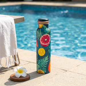 Tropical <b>Fruit</b> Pattern Copper <b>Water</b> <b>Bottle</b> With Copper Lid Portable Outdoor Use - Product Image 1
