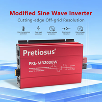 Pretiosus onduleur chine usine onde sinusoïdale modifiée 2kw 2000w onduleur DC12v 24v à AC210v 220v convertisseur de puissance UPS USB