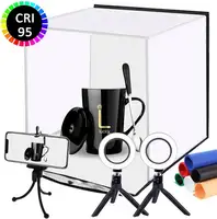 Kit de estúdio fotográfico dobrável, caixa de luz portátil para fotografia, com luz de led de anel duplo, tenda de estúdio de fotos com li branco