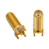 Konektor Koaksial RF SMA Female Jack Lurus untuk PCB Mount, Panjang Tambahan Tipe SMA-KWE 0-6GHz Berlapis Emas untuk Modul Antena