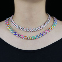 Promotion Collier chaîne cubaine en micro-pavé CZ arc-en-ciel néon émaillé pour femmes pour les anniversaires et les cérémonies religieuses hindoues
