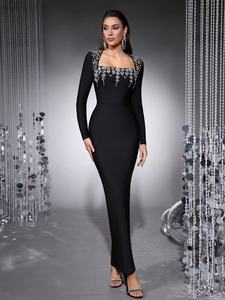 OEM Factory bendaggio personalizzato <span class=keywords><strong>nero</strong></span> di alta qualità abiti da cerimonia glamour donna <span class=keywords><strong>abito</strong></span> da sera <span class=keywords><strong>lungo</strong></span> aderente - Product Image 3