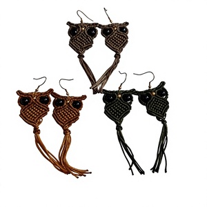Pendientes de Macramé Hechos a Mano con Forma de Búho para Mujer, Joyería Étnica Tribal Boho, Pendientes Colgantes de Hilo de Algodón Natural - Product Image 1