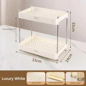 Étagère <span class=keywords><strong>de</strong></span> rangement <span class=keywords><strong>de</strong></span> cuisine tendance à 2 niveaux en ABS, organisateur <span class=keywords><strong>de</strong></span> bureau avec plateau anti-goutte amovible pour le rangement des bouteilles d'épices et des tasses - Product Image 1