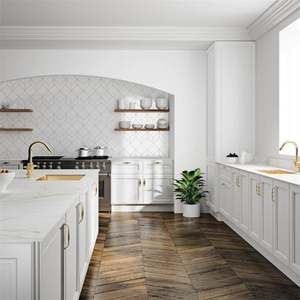 Gabinetes de Cocina Modernos de Madera de Nogal Macizo Personalizados con Encimera de Acrílico y Mármol, Grifo, Fregadero, Bisagras y Accesorios - Product Image 2