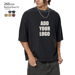 Camiseta Lisa de Algodón 100% de Alto Gramaje con Efecto Lavado, Personalizable con Logotipo, Oversize, de Lujo, Estilo Boxy y Corta para Hombre - Product Image 1