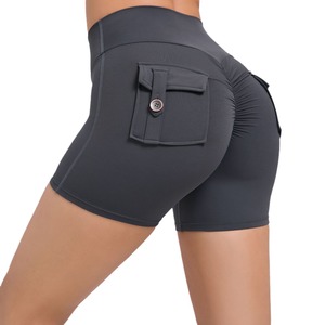 Femmes taille haute pêche hanche outillage Shorts serrés séchage rapide bouton élastique pantalons de <span class=keywords><strong>Yoga</strong></span> pour la course à pied Fitness motif solide-8019 - Product Image 5