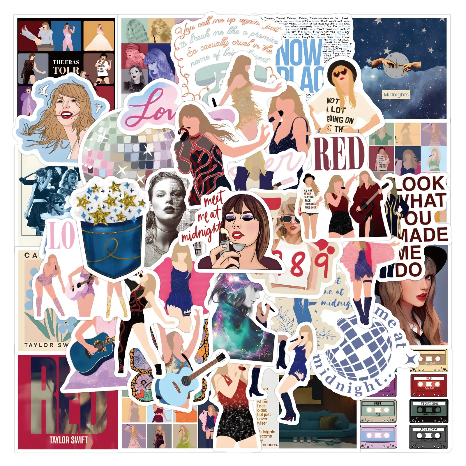 50-60 piezas Taylor Swifts Popular cantante música estrella Taylor folklore chica mujer Evermore álbum Graffiti dibujos animados mezcla pegatina