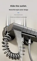 Ensemble de douche mural moderne à affichage numérique LED, finition argent, en aluminium spatial, pour usage domestique, avec fonction pluie et touches de piano lumineuses