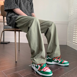 Pantalons décontractés amples en coton pour hommes, tendance automne 2025, pantalons à jambes droites de couleur unie, pantalons à jambes larges tendance pour hommes - Product Image 1