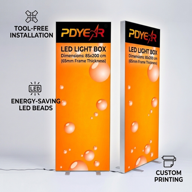 Portable 85x200cm SEG LED Light Box Display Stand Tool Free Portable Aluminum Fabric Lightbox Sign Board for Trade Show