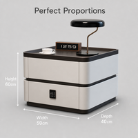Table de chevet intelligente avec chargeur sans fil, 2 tiroirs, table de chevet moderne, compatible avec les chats, en cuir microfibre