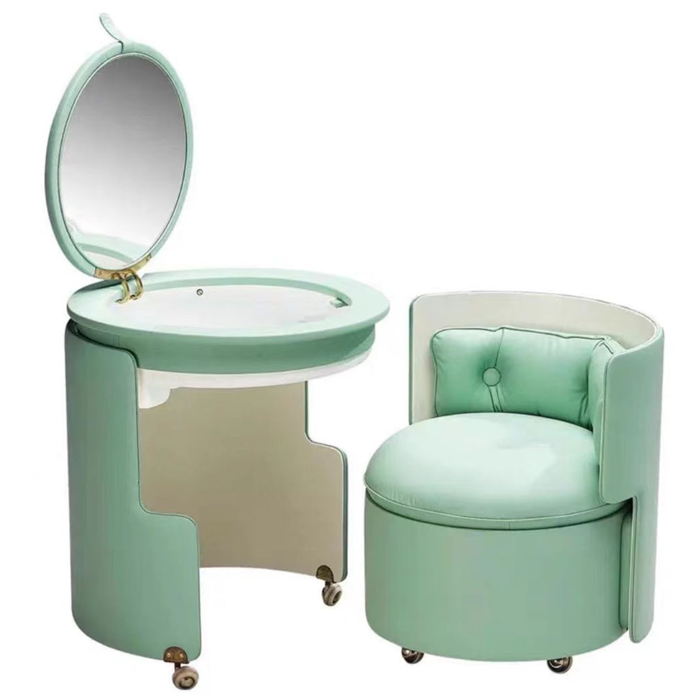 Combinación de mesa de maquillaje azul + silla de maquillaje.