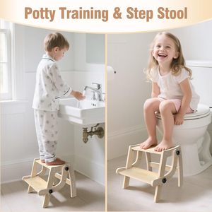 Children's Wooden Step <b>Stool</b> Adjustable Height <b>Bathroom</b> Footstool For Toilet 2-4 Years - Product Image 2