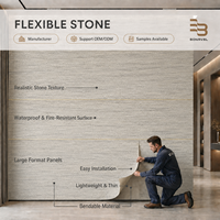 Panneau mural flexible en pierre de travertin 3D Roma Grey 2400x1200mm, résistant au feu, ultra-fin, revêtement mural MCM pour extérieur et intérieur