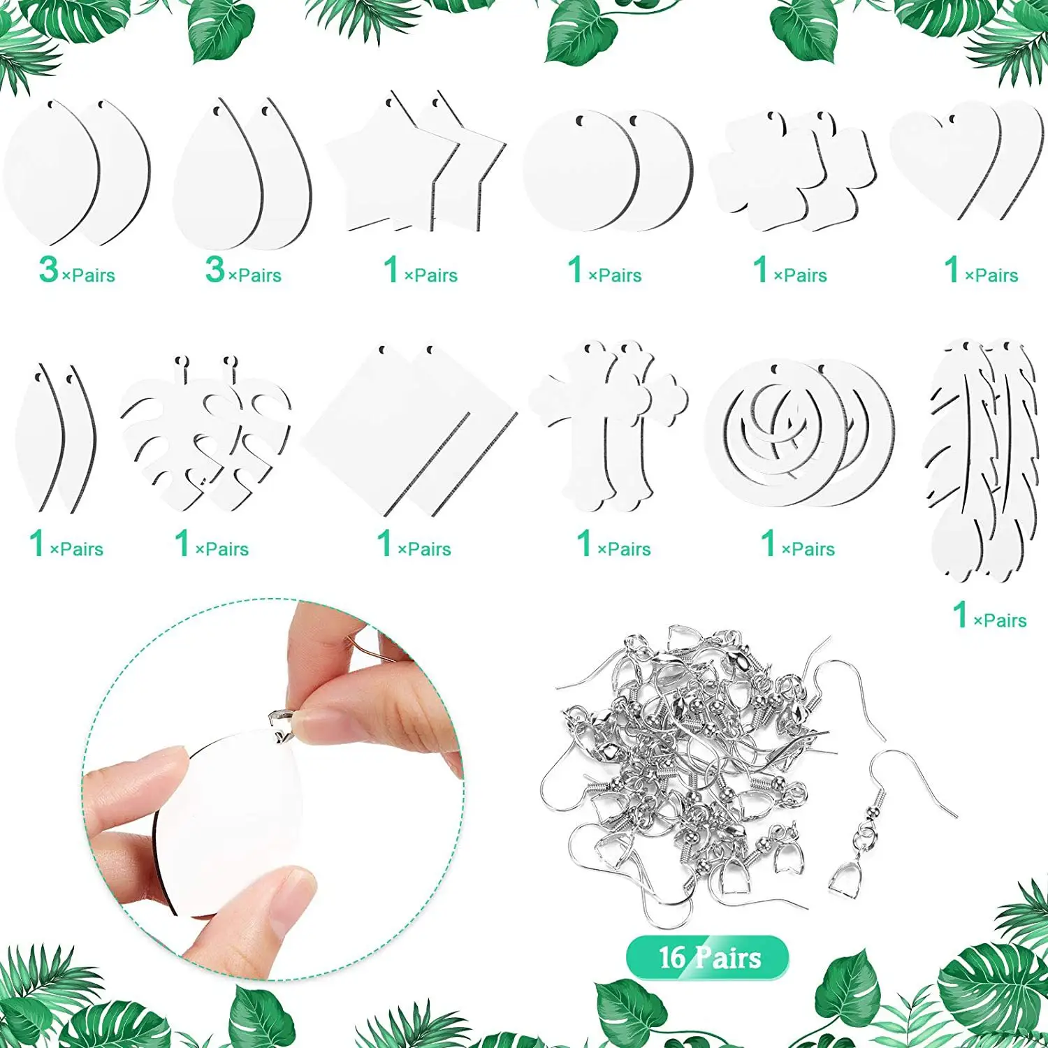 Anting Sublimasi 32 Buah, Anting Kait Kawat Transfer Panas Kosong, Anting-Anting Tetesan Air Mata Kayu Belum Selesai untuk Perhiasan DIY