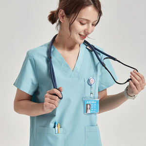 LOGO bordado popelina tela duradera mujeres hombres múltiples 8 bolsillos cordón Scrub uniformes Hospital <span class=keywords><strong>Dental</strong></span> enfermería ropa de trabajo - Product Image 3