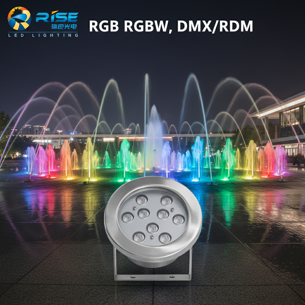 IP68 Waterproof 9W/18W/24W/36W LED Outdoor Pool Lights RGB Fountain Waterfall with DMX512 for Landscape