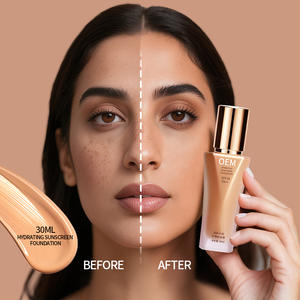Sunscreen Foundation Cair Berkualitas Tinggi OEM ODM Label Pribadi, Perlindungan SPF, Cakupan Alami untuk Makeup Pori-pori Gelap - Product Image 3