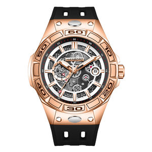 Montre mécanique automatique pour homme HANBORO, boîtier en acier inoxydable, cadran en <span class=keywords><strong>cristal</strong></span> saphir, série Mech, bracelet en silicone à libération rapide - Product Image 5