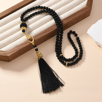 Pendentif en verre imitation 6 mm avec pompon islamique, 99 perles de prière musulmanes Tasbih, chapelet de prière Eid, perles en verre lampwork cristal